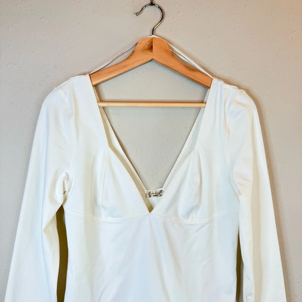 Free People Duo Corset Long Sleeve Ivory Crop Top Sz Large NWT